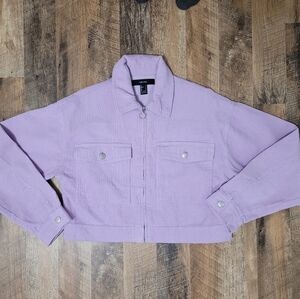 Forever 21 Cropped Lavender Corduroy Zip-Up Jacket Spring 2026